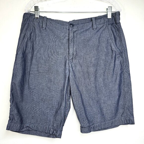 Express Dark Blue Chambray 33x10 Flat Front Chino Shorts - Picture 1 of 6